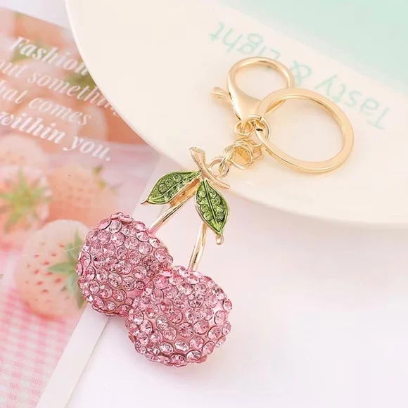 Fruit Cherry Key Chain Gold Tone NEW - Picture 3 of 4